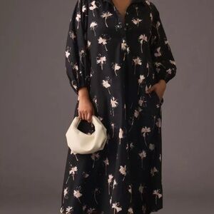 Maeve Black and White Floral Long Sleeve Dress
